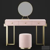 Homary Pink Velvet Makeup Vanity Table