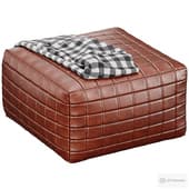 Metro Grid Leather Pouf