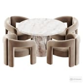 DUDET ARMCHAIR and Modish Travertine Marble Dining Table