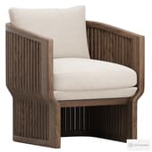 Upholstered teak garden chair with armrests