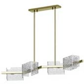 A series of row luminaires with rectangular embossed glass shades on straight and broken rails