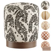 Velvet Pouffe with Walnut Plinth Tiger Mountain by sixtheresidence.co.uk