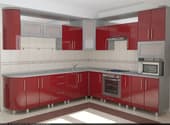 Кухня КРАСНАЯ (Современная красная угловая кухня в 3D)