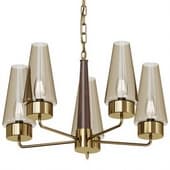 Danish Mid Century Modern Chandelier in Teak and Brass